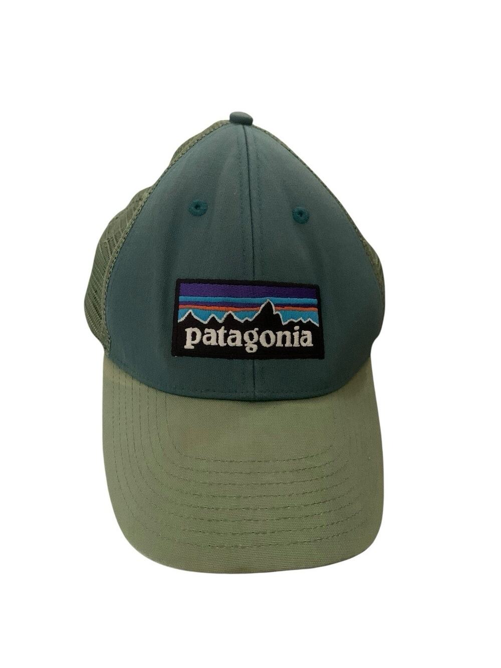Patagonia P-6 Logo Mesh Snapback Trucker Hat Green Hiking Camping Cap OSFA